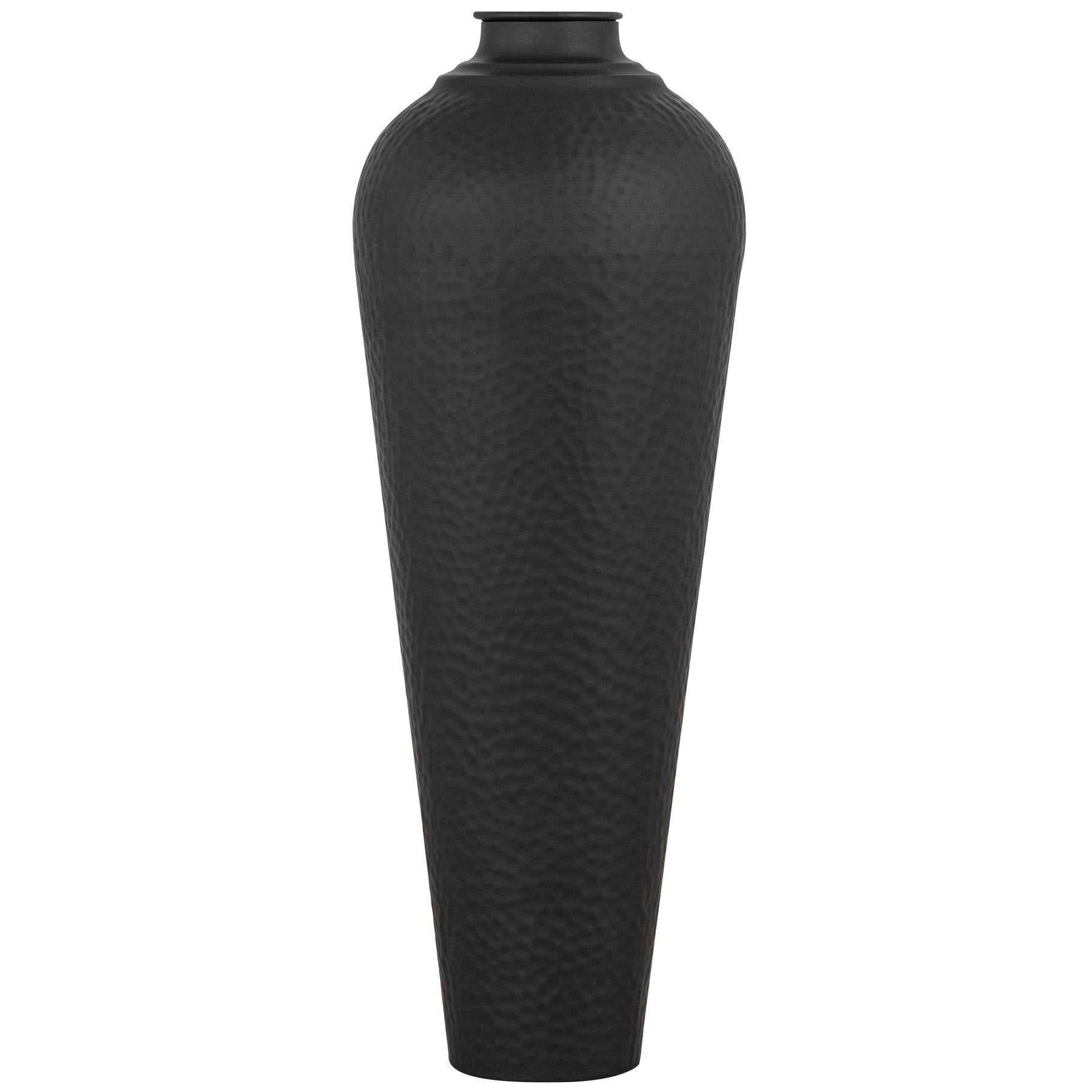 Matt Black Hammered Vase With Lid