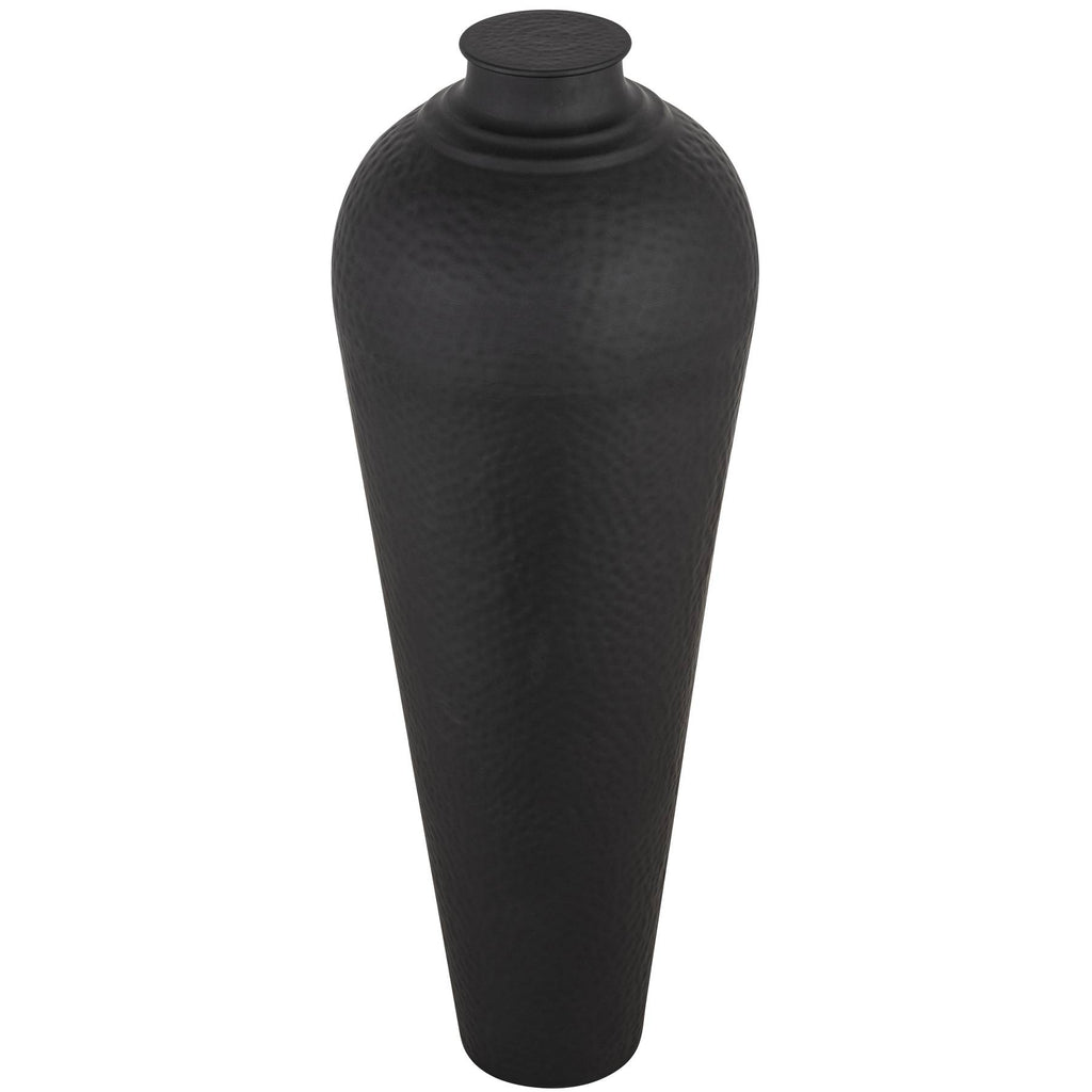 Matt Black Hammered Vase With Lid