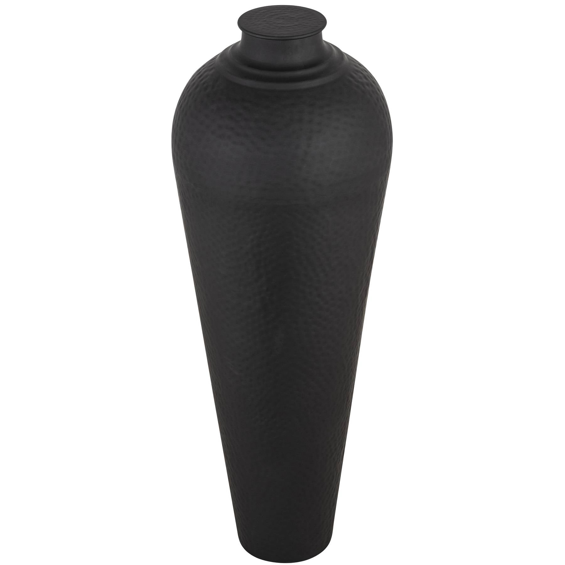 Matt Black Hammered Vase With Lid
