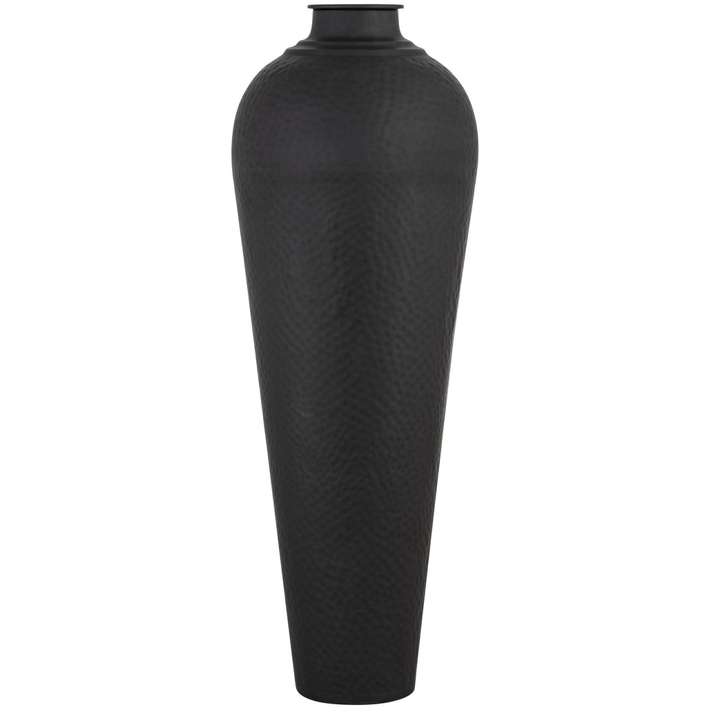 Matt Black Hammered Vase With Lid