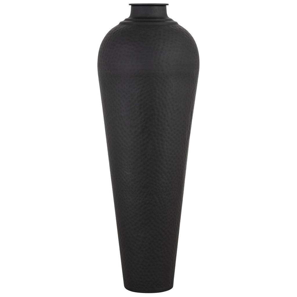 Matt Black Hammered Vase With Lid