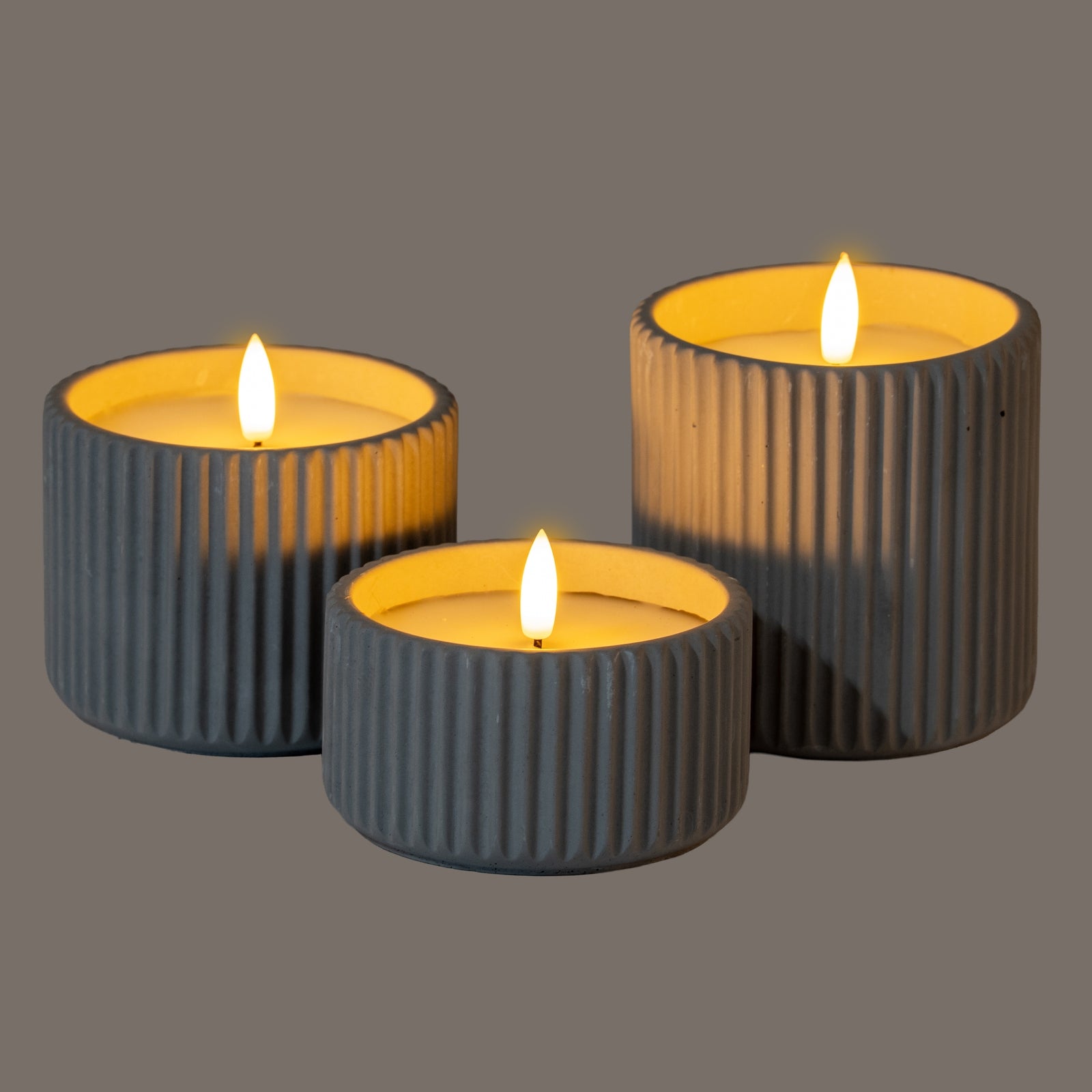 Luxe Collection Natural Glow Grey Ribbed Large LED Candle